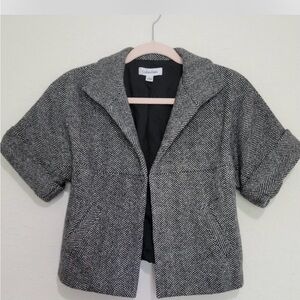 Calvin Klein Women's Black and White Herringbone Wool Blazer
